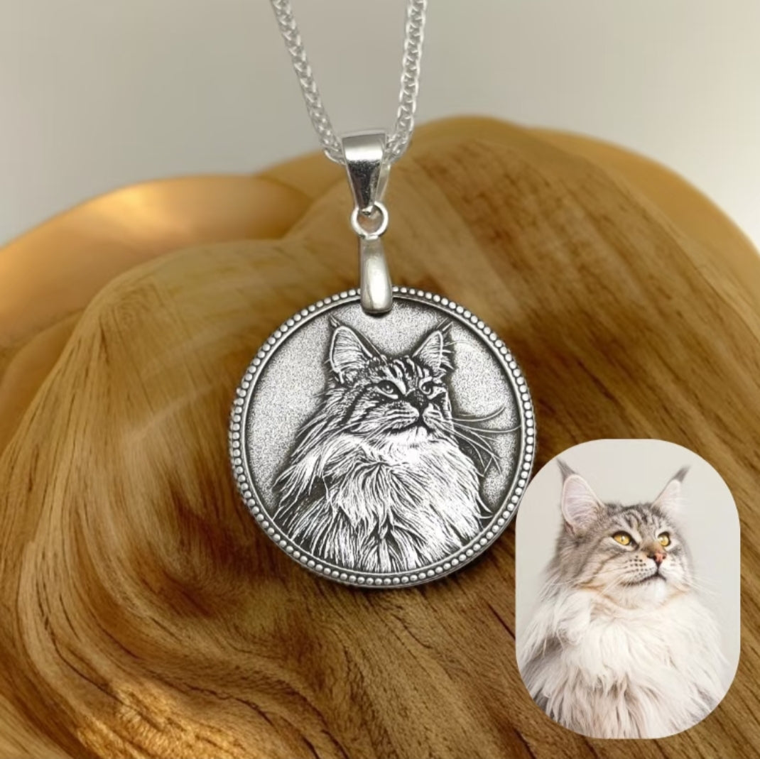 Furecho Personalized Pet Silver Necklace – Custom Name & Photo Memorial Gift