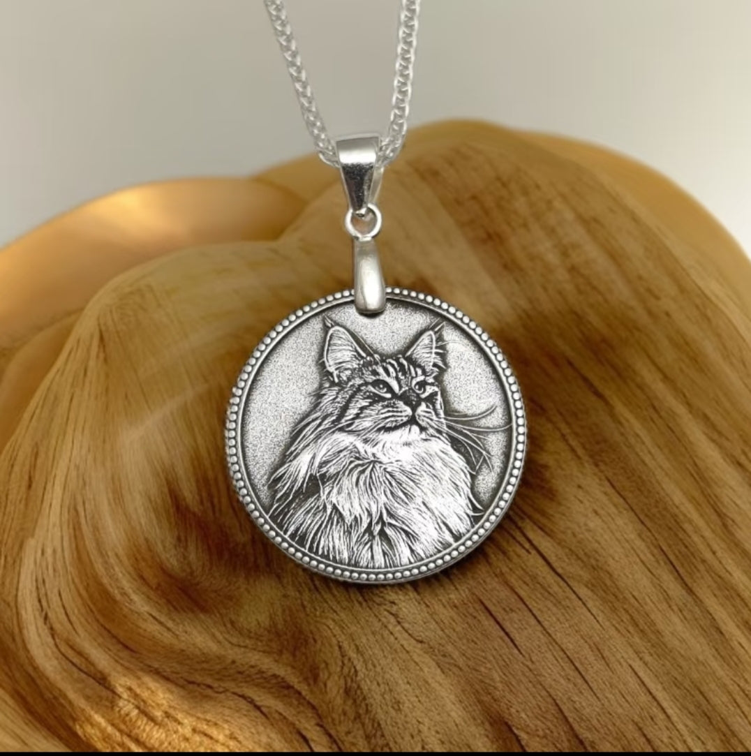 Furecho Personalized Pet Silver Necklace – Custom Name & Photo Memorial Gift