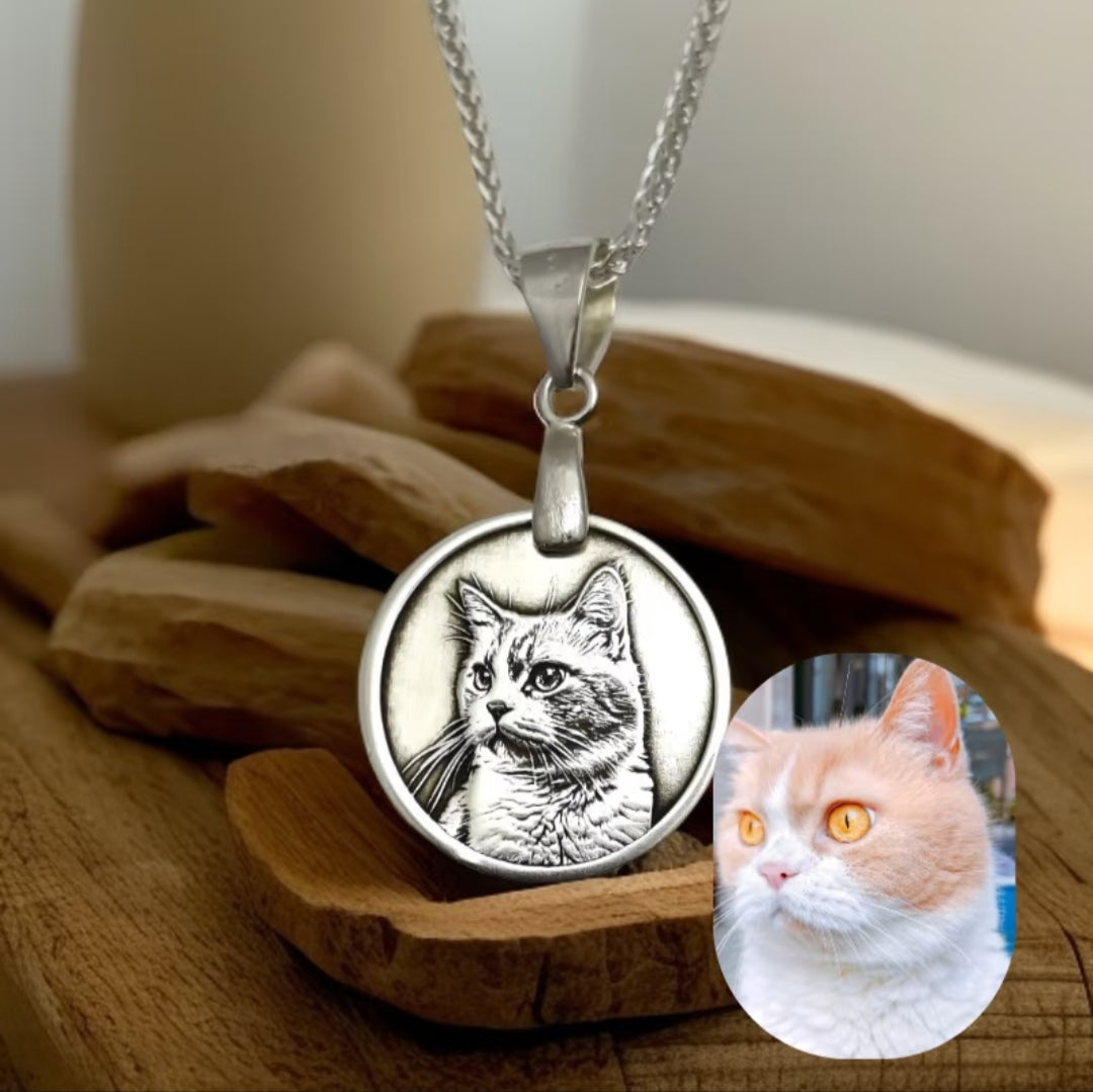 Furecho Personalized Pet Silver Necklace – Custom Name & Photo Memorial Gift
